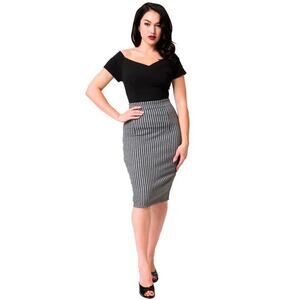 Voodoo Vixen Fitted Pencil Skirt Gray Tartan Plaid Knee Length Size XL - Hey Viv